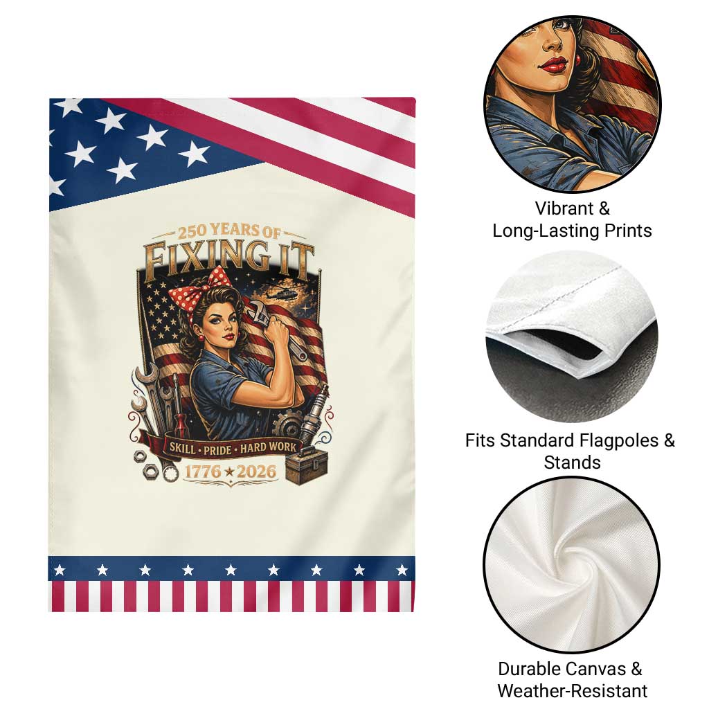 Rosie Mechanic Feminist Pride Patriotic Garden Flag 250 Years Of Fixing It TS12