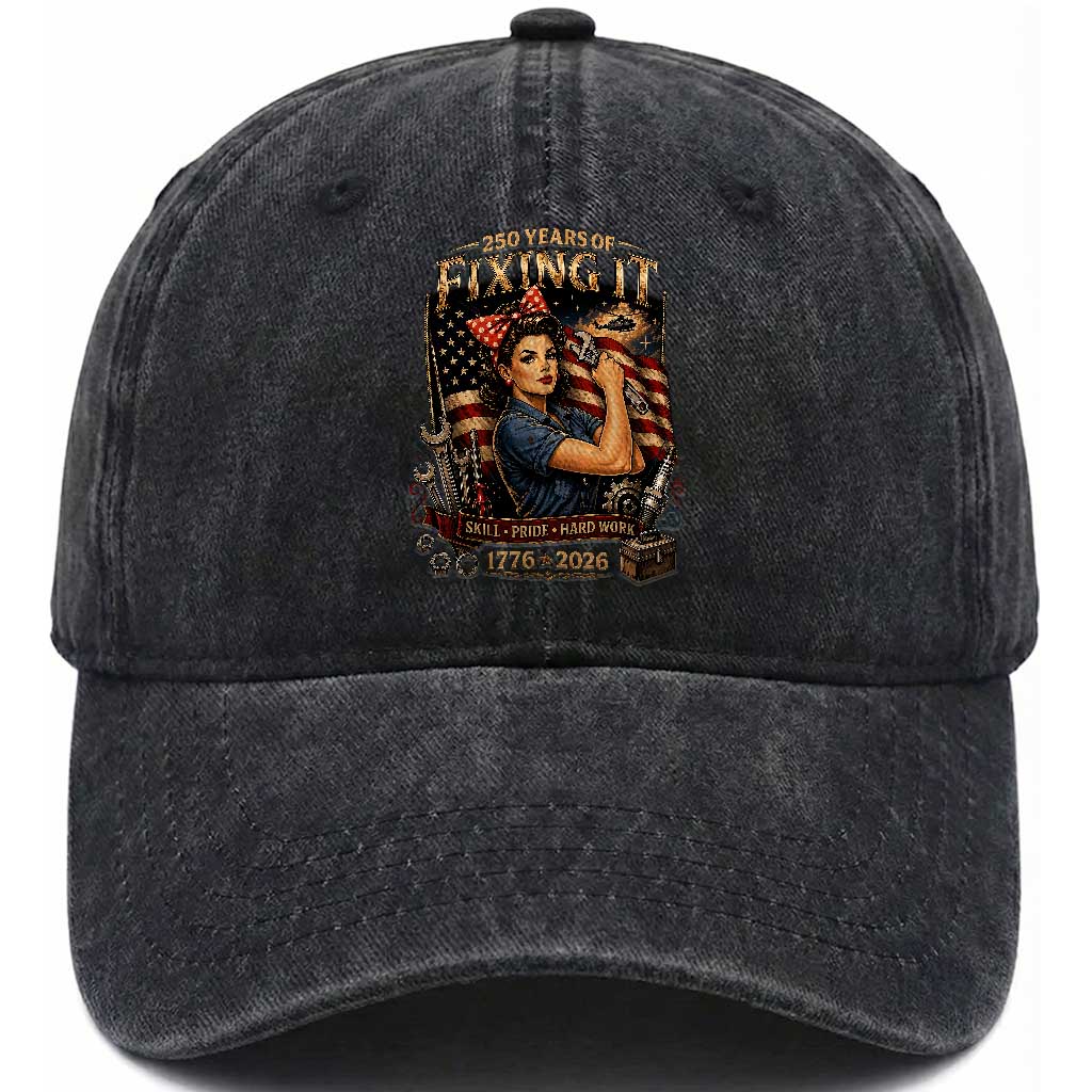 Patriotic Rosie Mechanic Feminist Pride Washed Cotton Baseball Cap 250 Years Of Fixing It