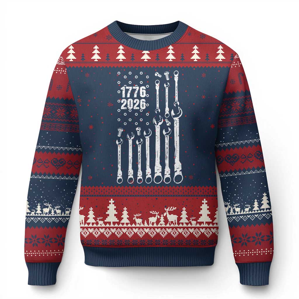 Patriotic Mechanic Gift Ugly Christmas Sweater American Flag Automotive Lover