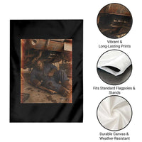 Bigfoot Mechanic Meme Garden Flag Funny Sasquatch Fixing Cars