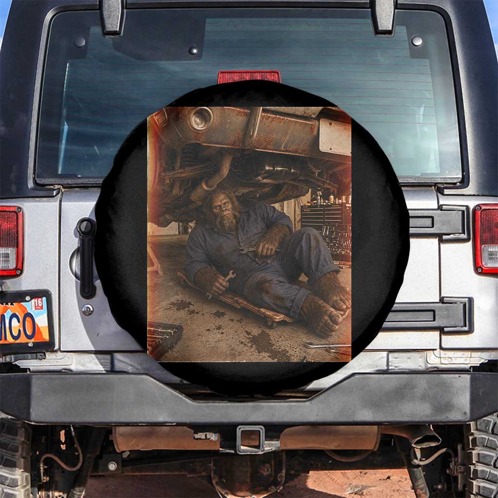 Bigfoot Mechanic Meme Spare Tire Cover Funny Sasquatch Fixing Cars