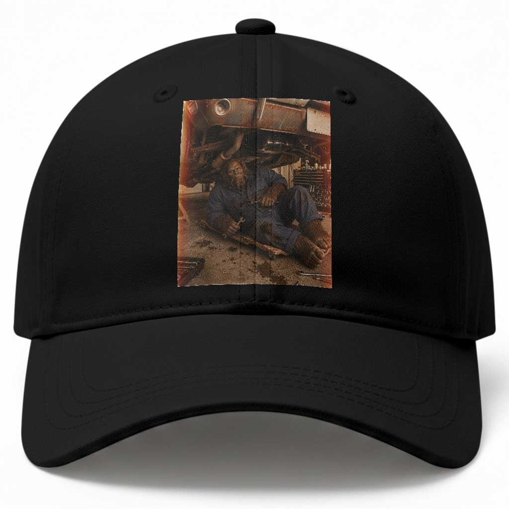 Bigfoot Mechanic Meme Baseball Cap Funny Sasquatch Fixing Cars