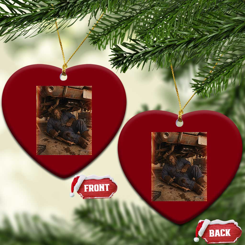 Bigfoot Mechanic Meme Ceramic Ornament Funny Sasquatch Fixing Cars
