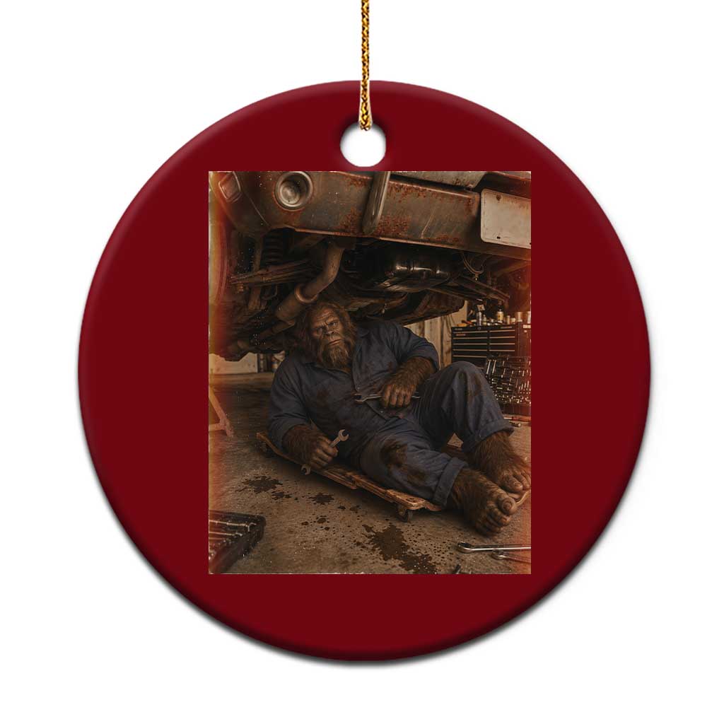 Bigfoot Mechanic Meme Ceramic Ornament Funny Sasquatch Fixing Cars