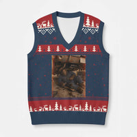 Bigfoot Mechanic Meme V-Neck Knit Sweater Vest Funny Sasquatch Fixing Cars