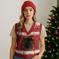 Bigfoot Mechanic Meme V-Neck Knit Sweater Vest Funny Sasquatch Fixing Cars