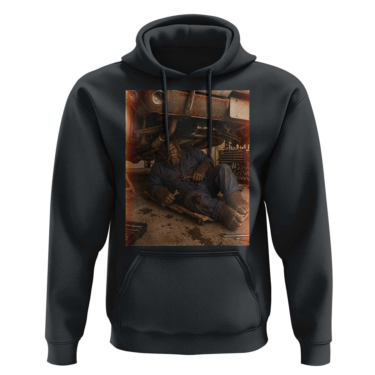 Bigfoot Mechanic Meme Hoodie Funny Sasquatch Fixing Cars