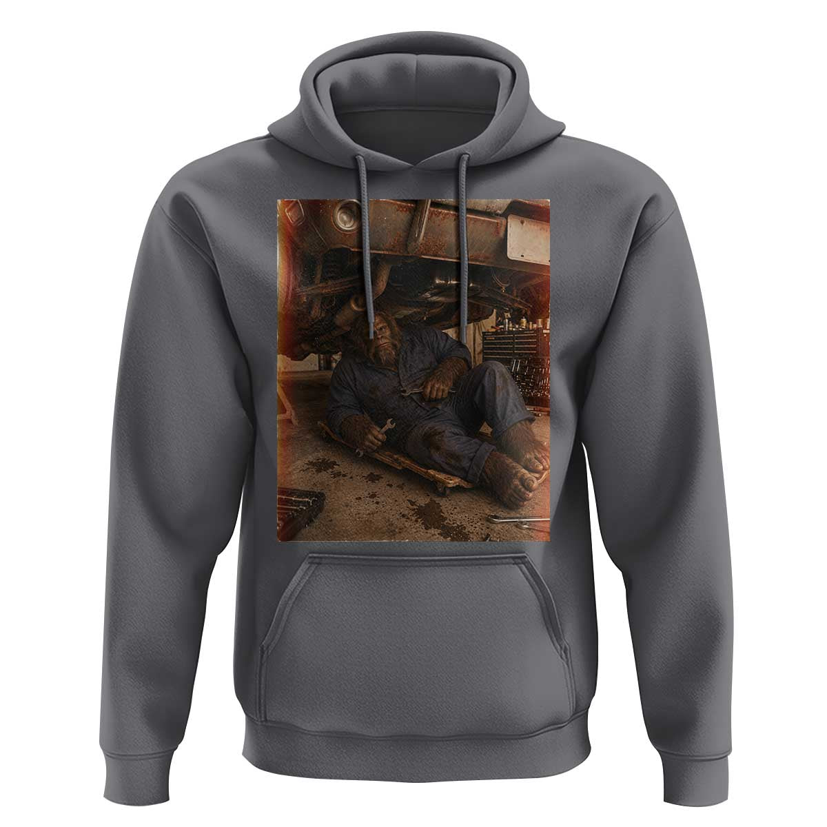 Bigfoot Mechanic Meme Hoodie Funny Sasquatch Fixing Cars