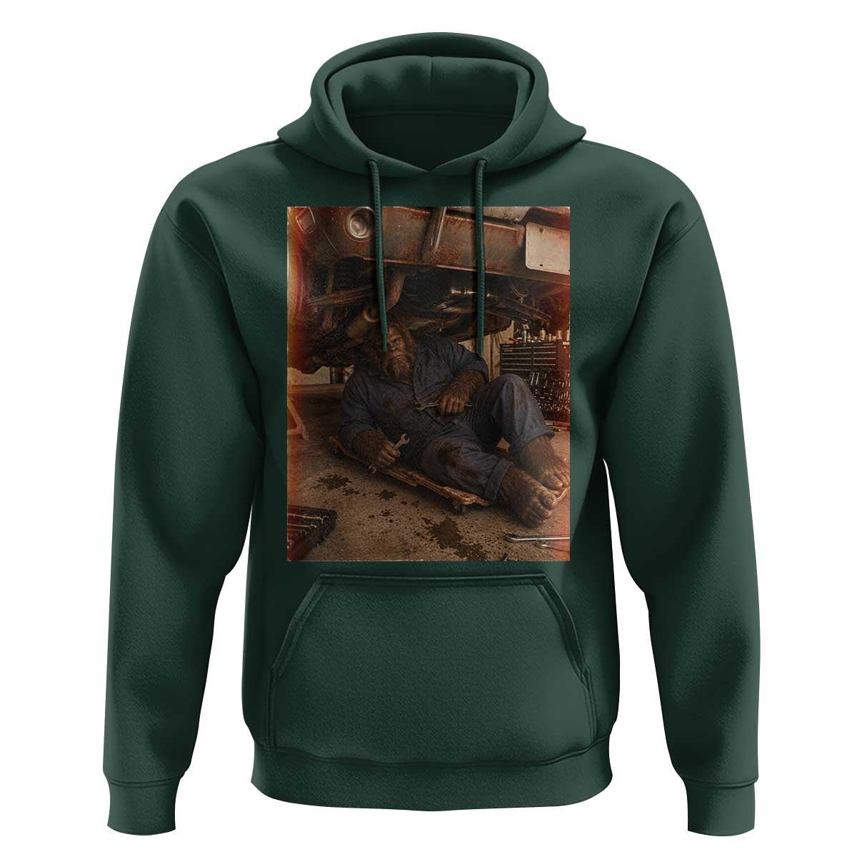 Bigfoot Mechanic Meme Hoodie Funny Sasquatch Fixing Cars