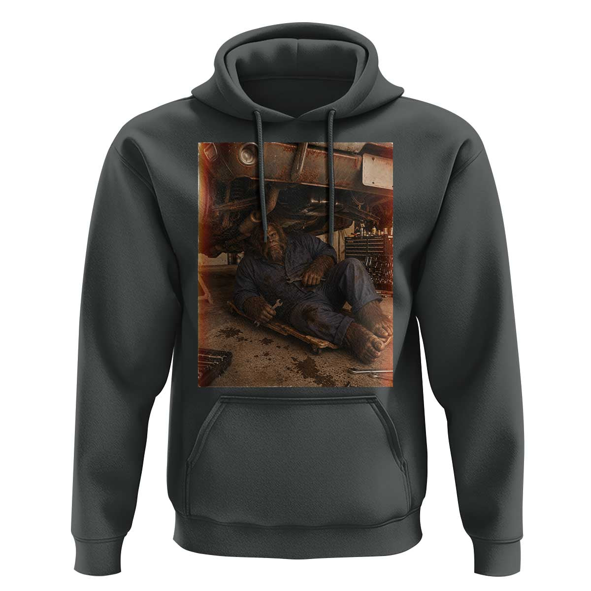 Bigfoot Mechanic Meme Hoodie Funny Sasquatch Fixing Cars