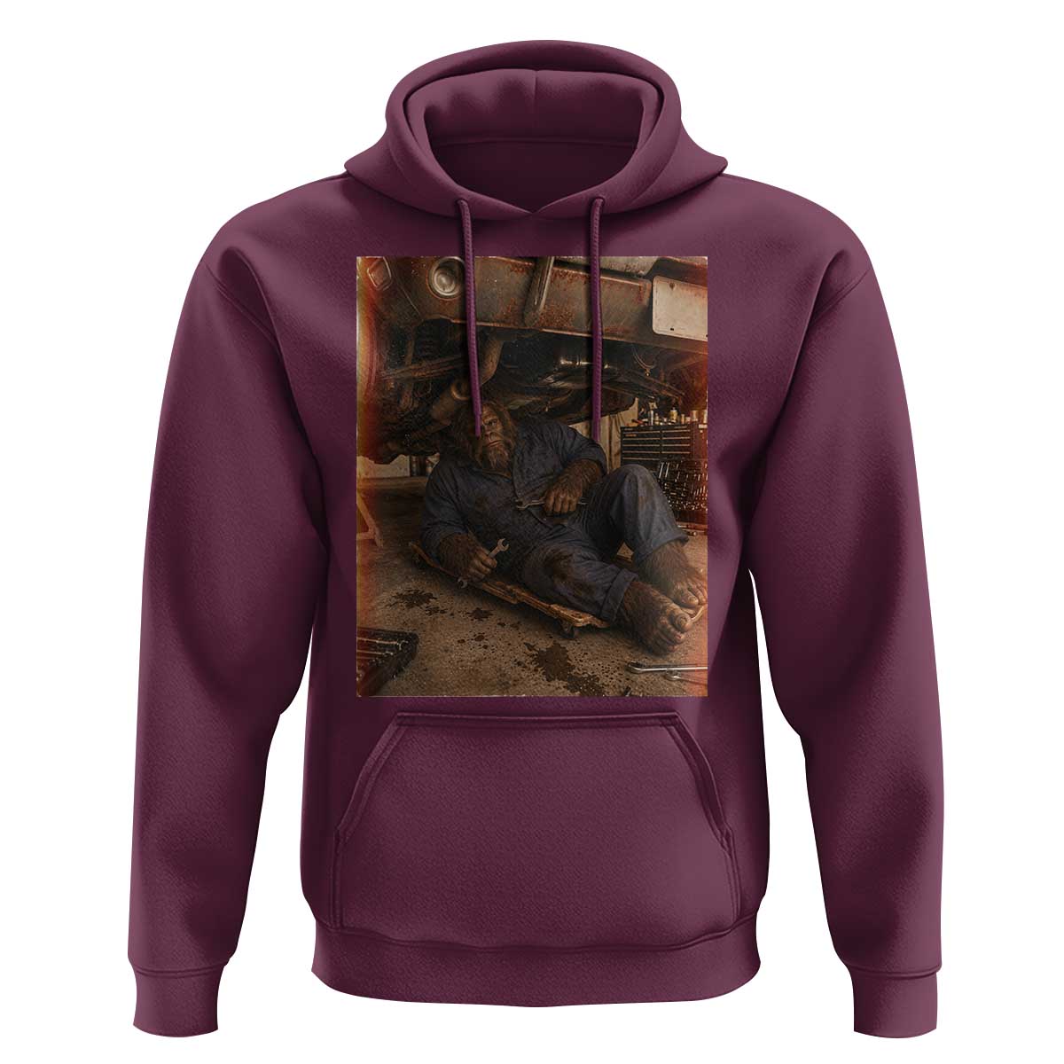 Bigfoot Mechanic Meme Hoodie Funny Sasquatch Fixing Cars