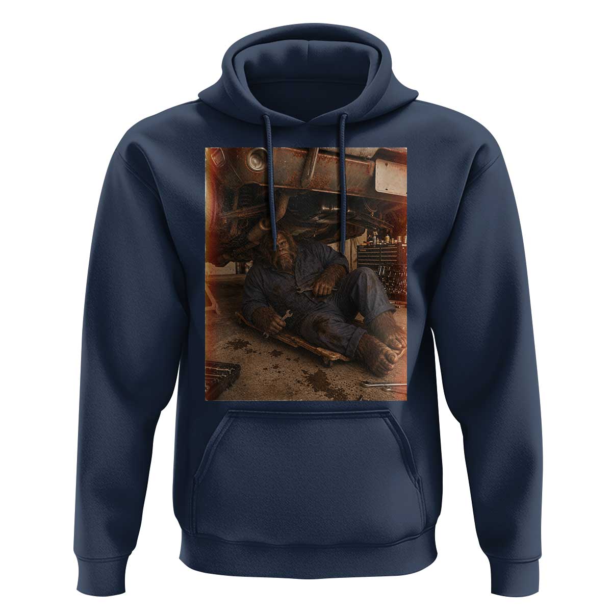 Bigfoot Mechanic Meme Hoodie Funny Sasquatch Fixing Cars
