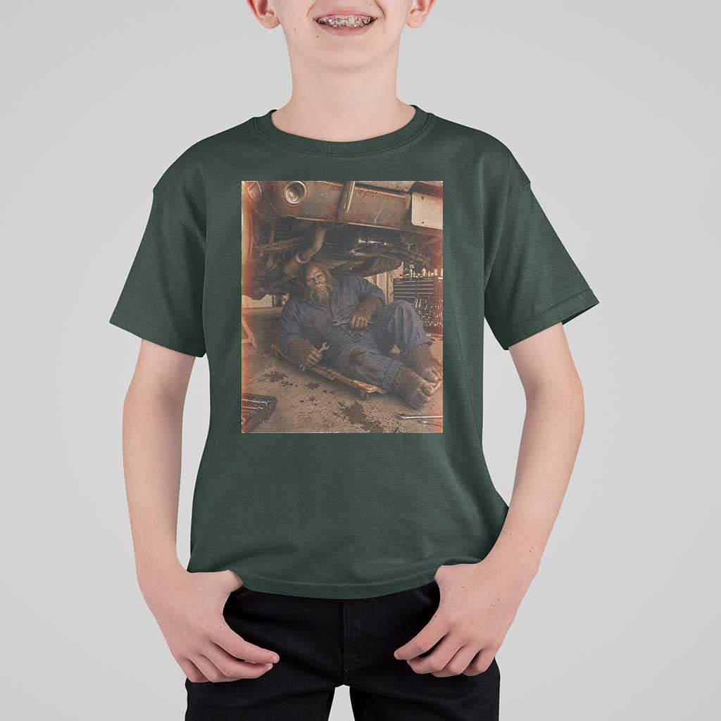 Bigfoot Mechanic Meme T Shirt For Kid Funny Sasquatch Fixing Cars