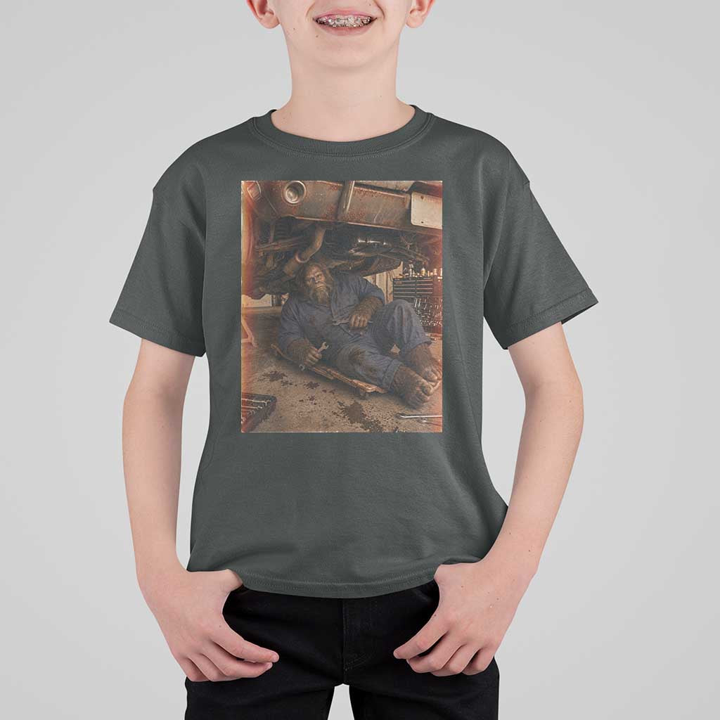 Bigfoot Mechanic Meme T Shirt For Kid Funny Sasquatch Fixing Cars