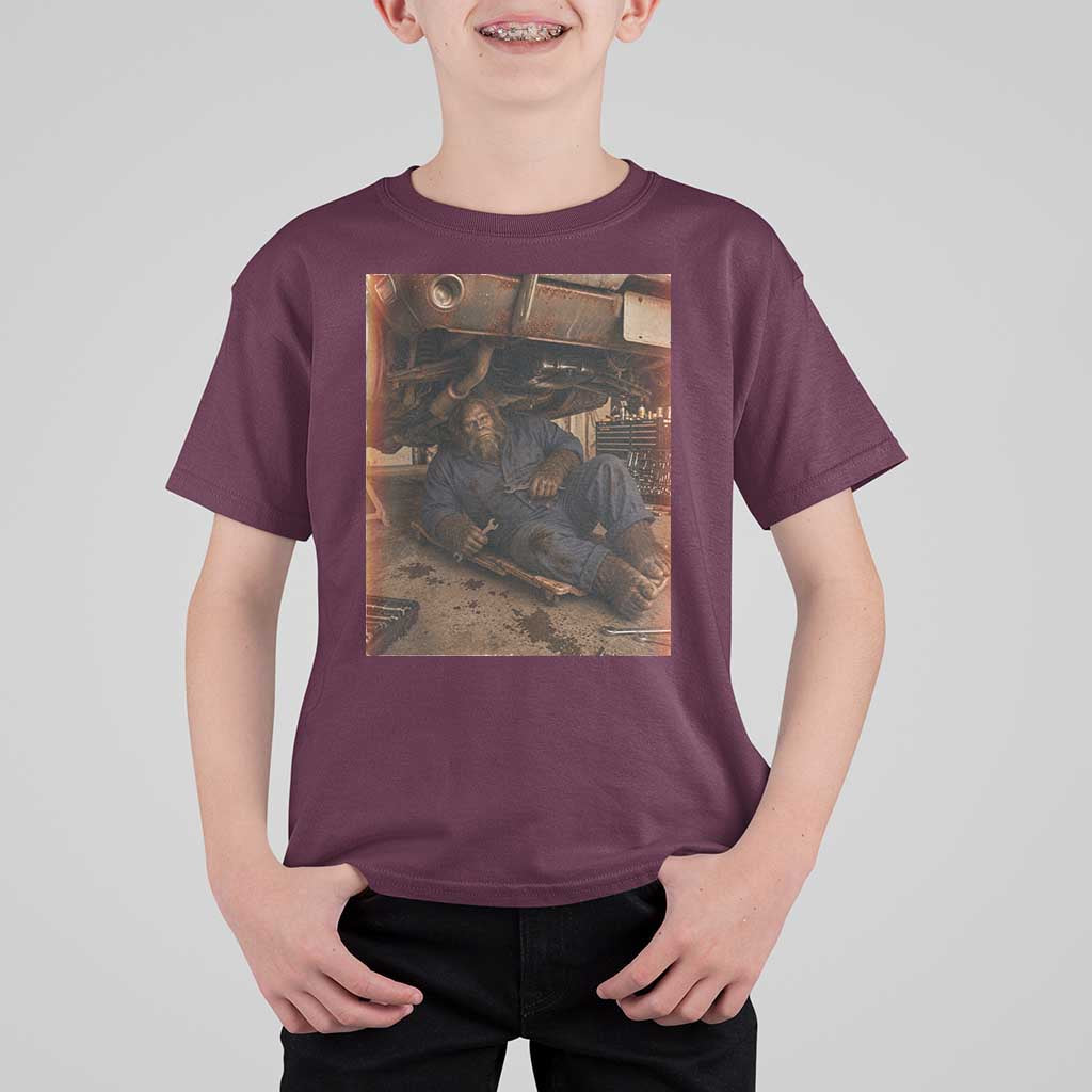 Bigfoot Mechanic Meme T Shirt For Kid Funny Sasquatch Fixing Cars