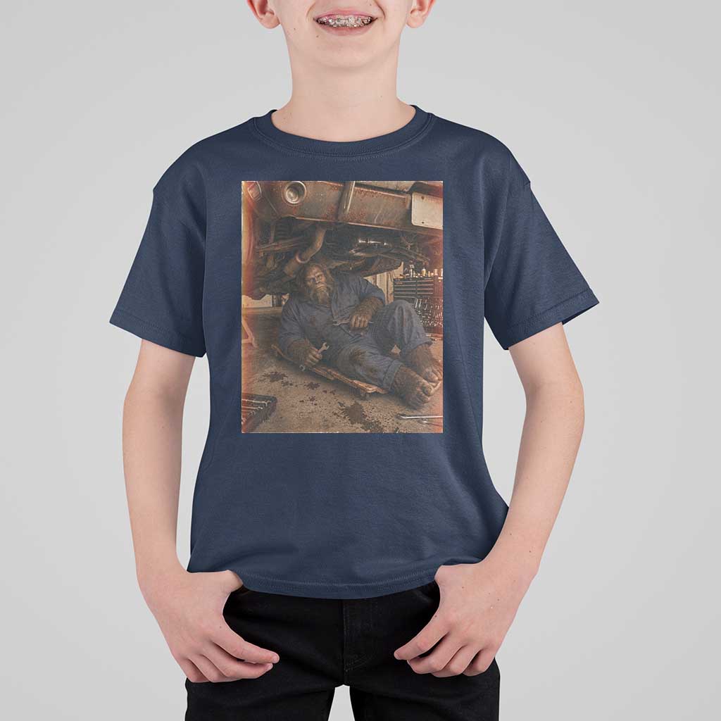 Bigfoot Mechanic Meme T Shirt For Kid Funny Sasquatch Fixing Cars
