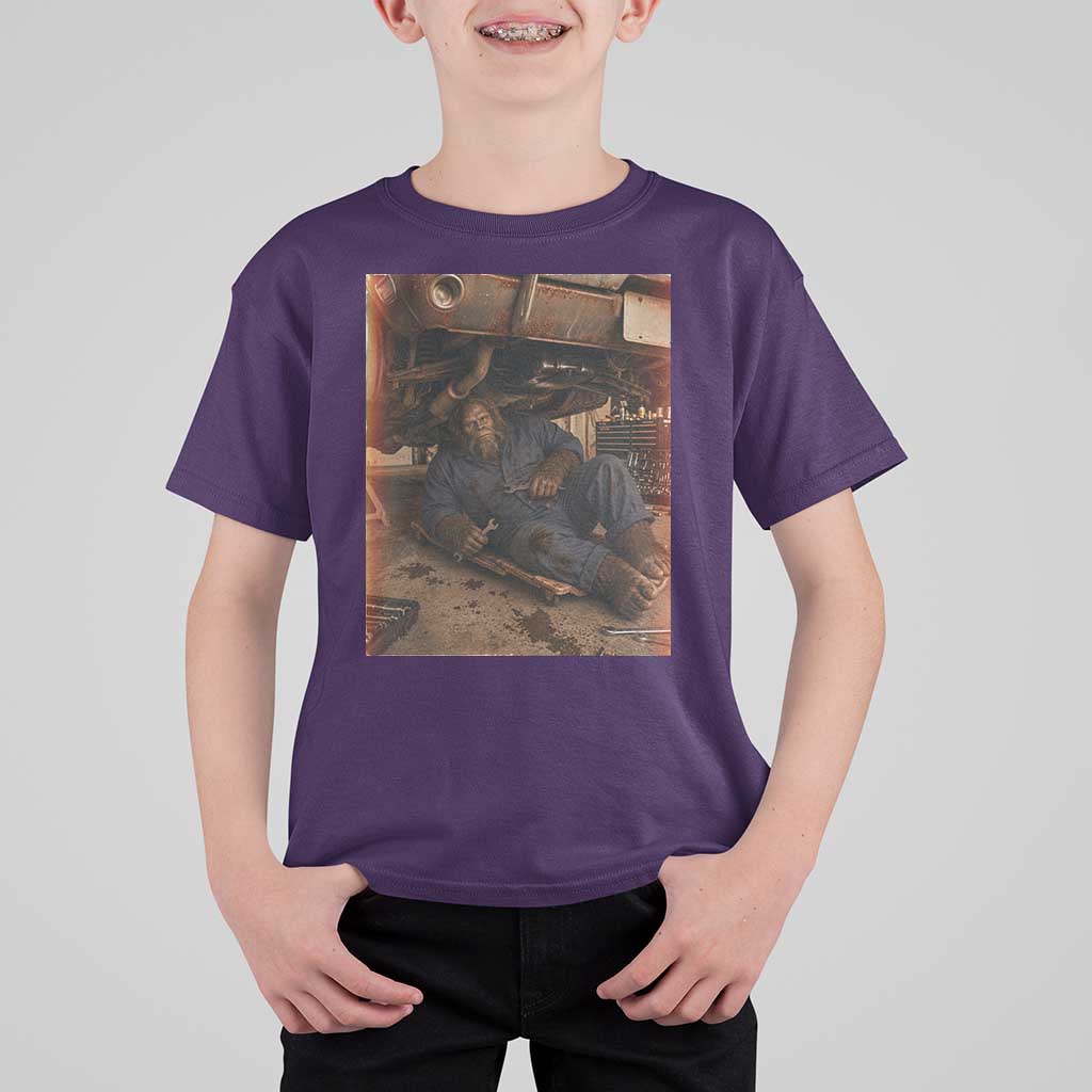 Bigfoot Mechanic Meme T Shirt For Kid Funny Sasquatch Fixing Cars