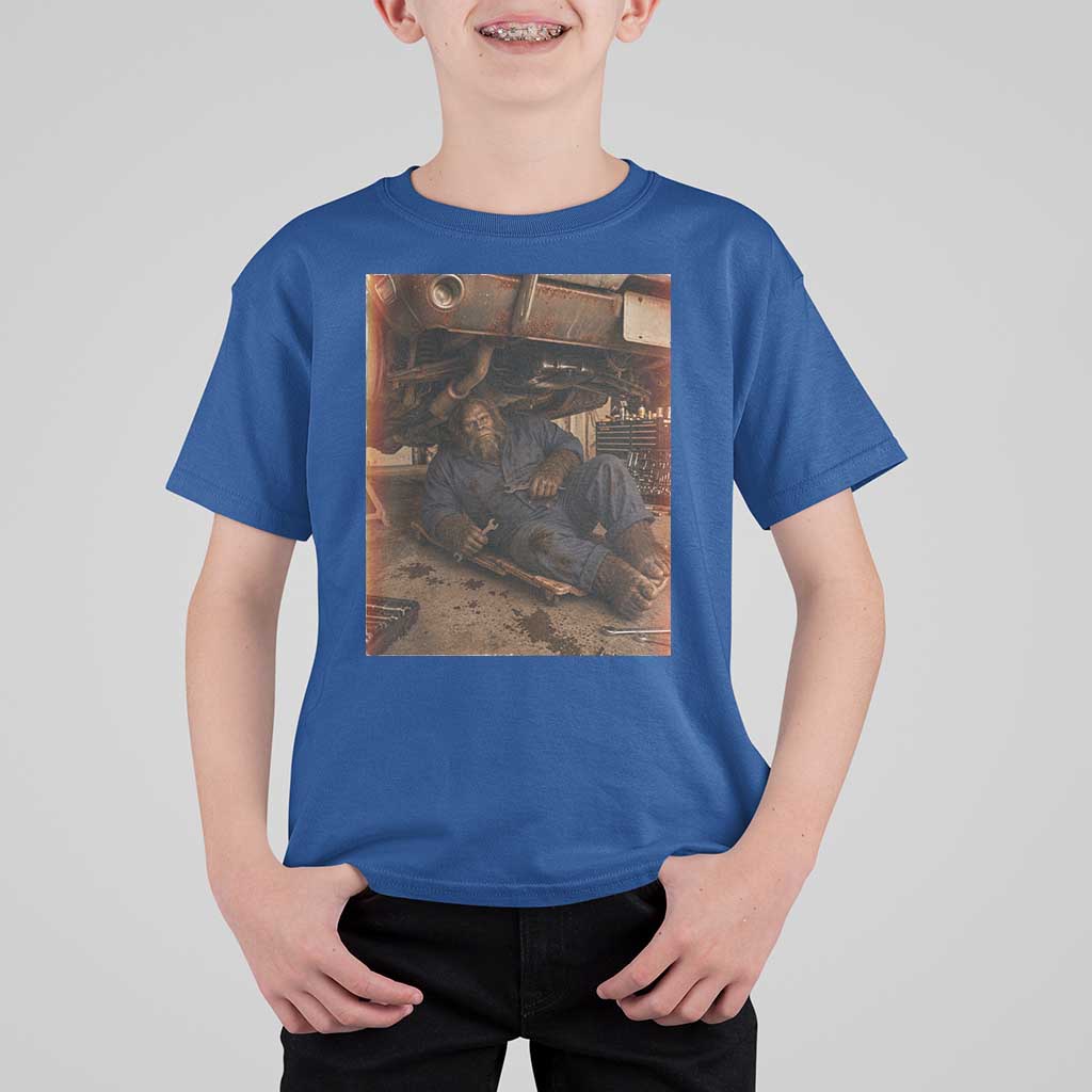 Bigfoot Mechanic Meme T Shirt For Kid Funny Sasquatch Fixing Cars
