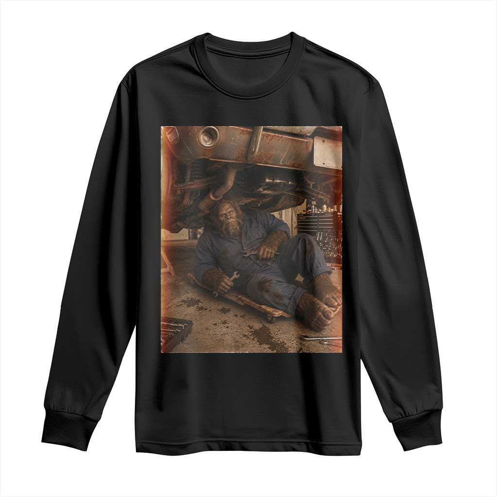 Bigfoot Mechanic Meme Long Sleeve Shirt Funny Sasquatch Fixing Cars