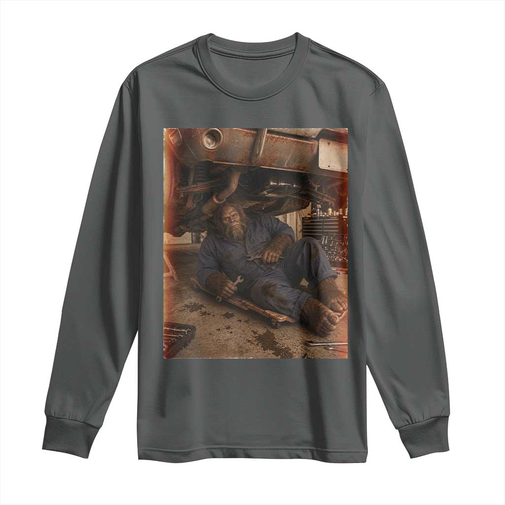 Bigfoot Mechanic Meme Long Sleeve Shirt Funny Sasquatch Fixing Cars