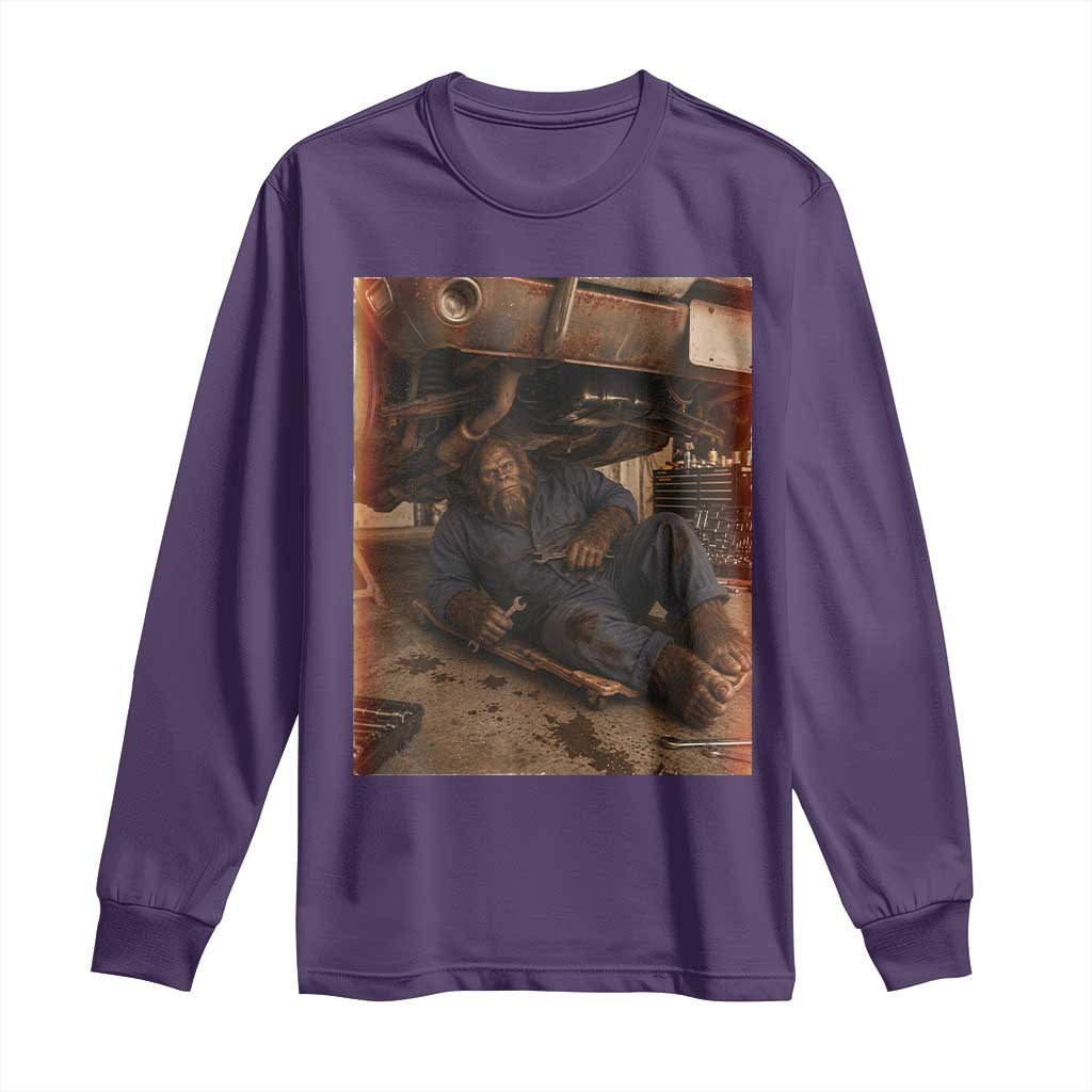 Bigfoot Mechanic Meme Long Sleeve Shirt Funny Sasquatch Fixing Cars