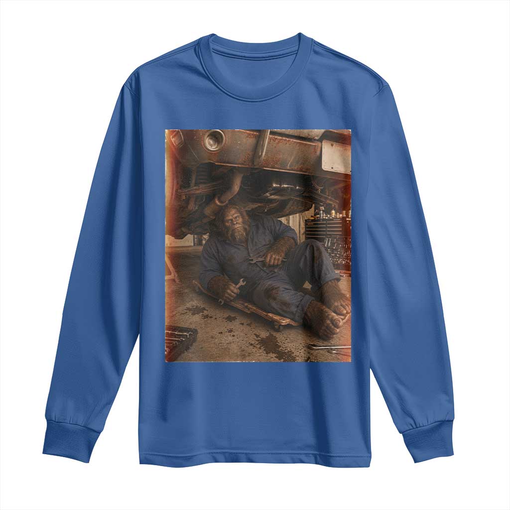 Bigfoot Mechanic Meme Long Sleeve Shirt Funny Sasquatch Fixing Cars
