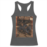 Bigfoot Mechanic Meme Racerback Tank Top Funny Sasquatch Fixing Cars