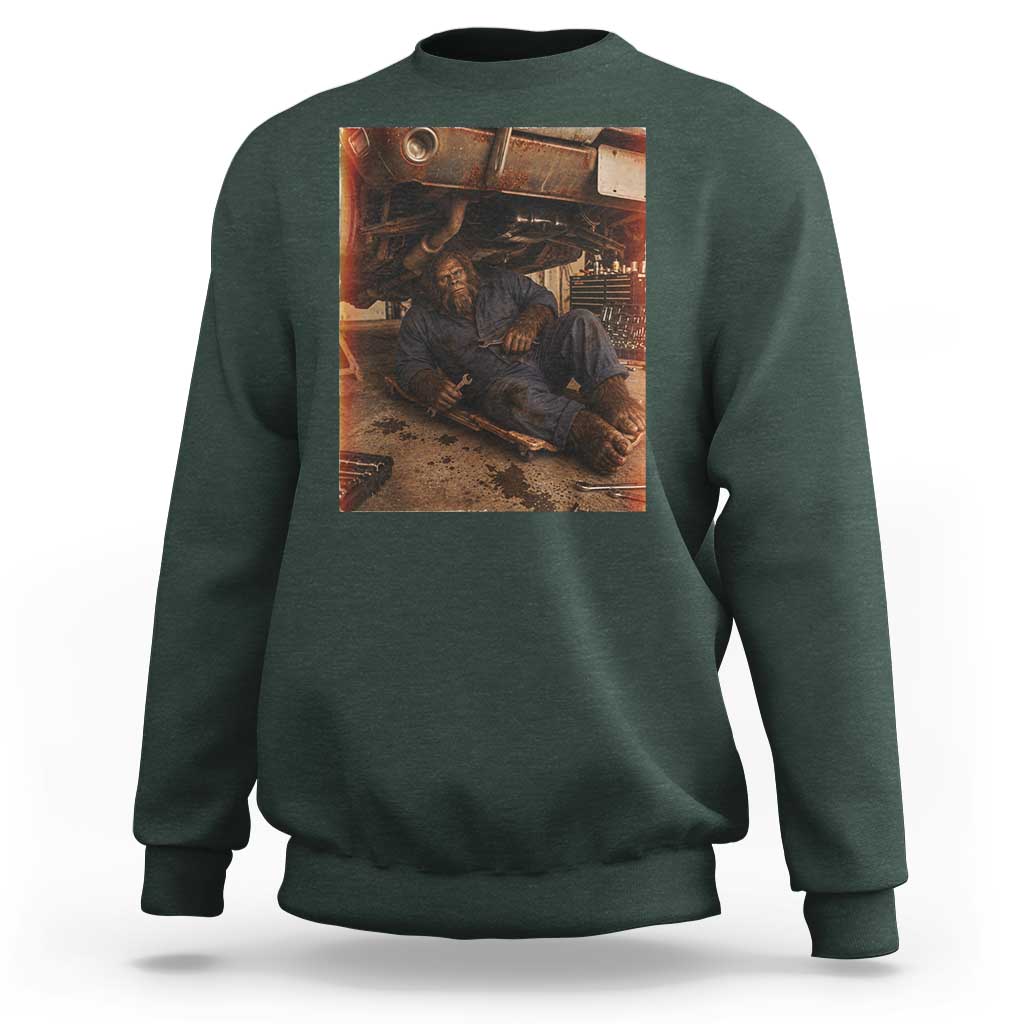 Bigfoot Mechanic Meme Sweatshirt Funny Sasquatch Fixing Cars
