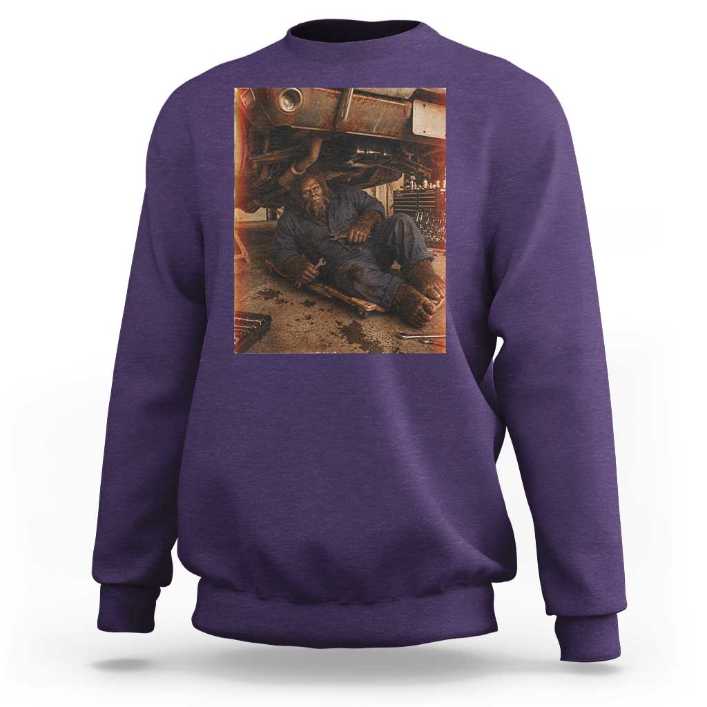 Bigfoot Mechanic Meme Sweatshirt Funny Sasquatch Fixing Cars
