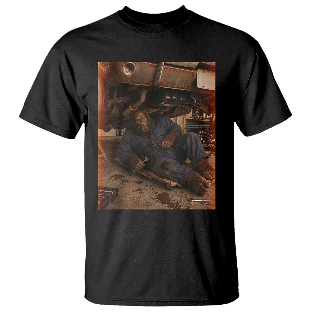 Bigfoot Mechanic Meme T Shirt Funny Sasquatch Fixing Cars