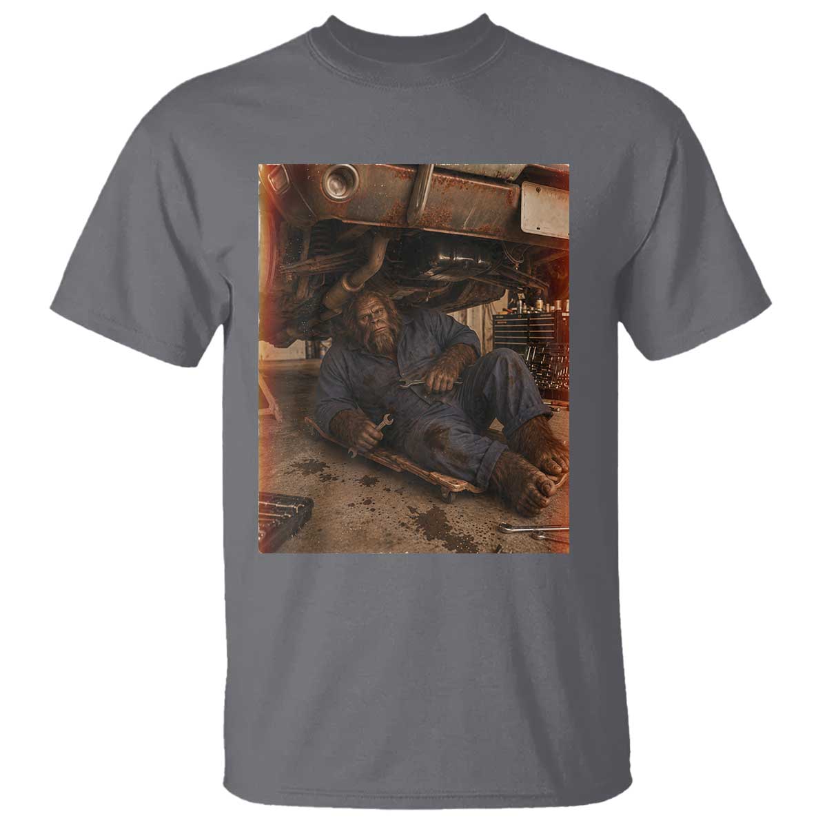 Bigfoot Mechanic Meme T Shirt Funny Sasquatch Fixing Cars