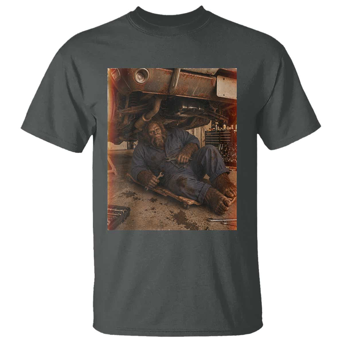 Bigfoot Mechanic Meme T Shirt Funny Sasquatch Fixing Cars