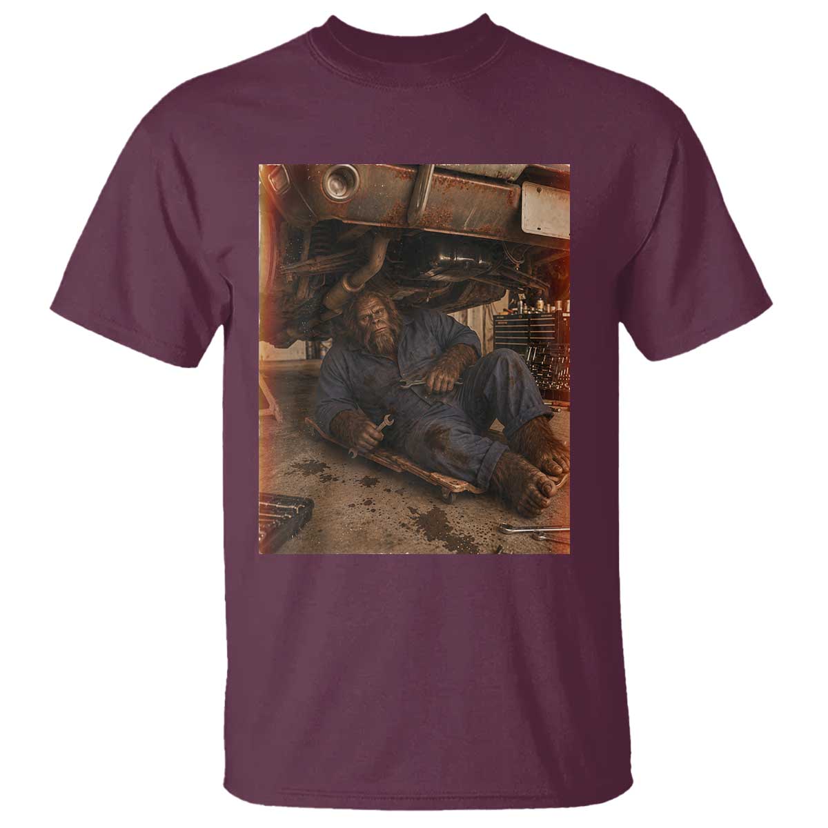 Bigfoot Mechanic Meme T Shirt Funny Sasquatch Fixing Cars