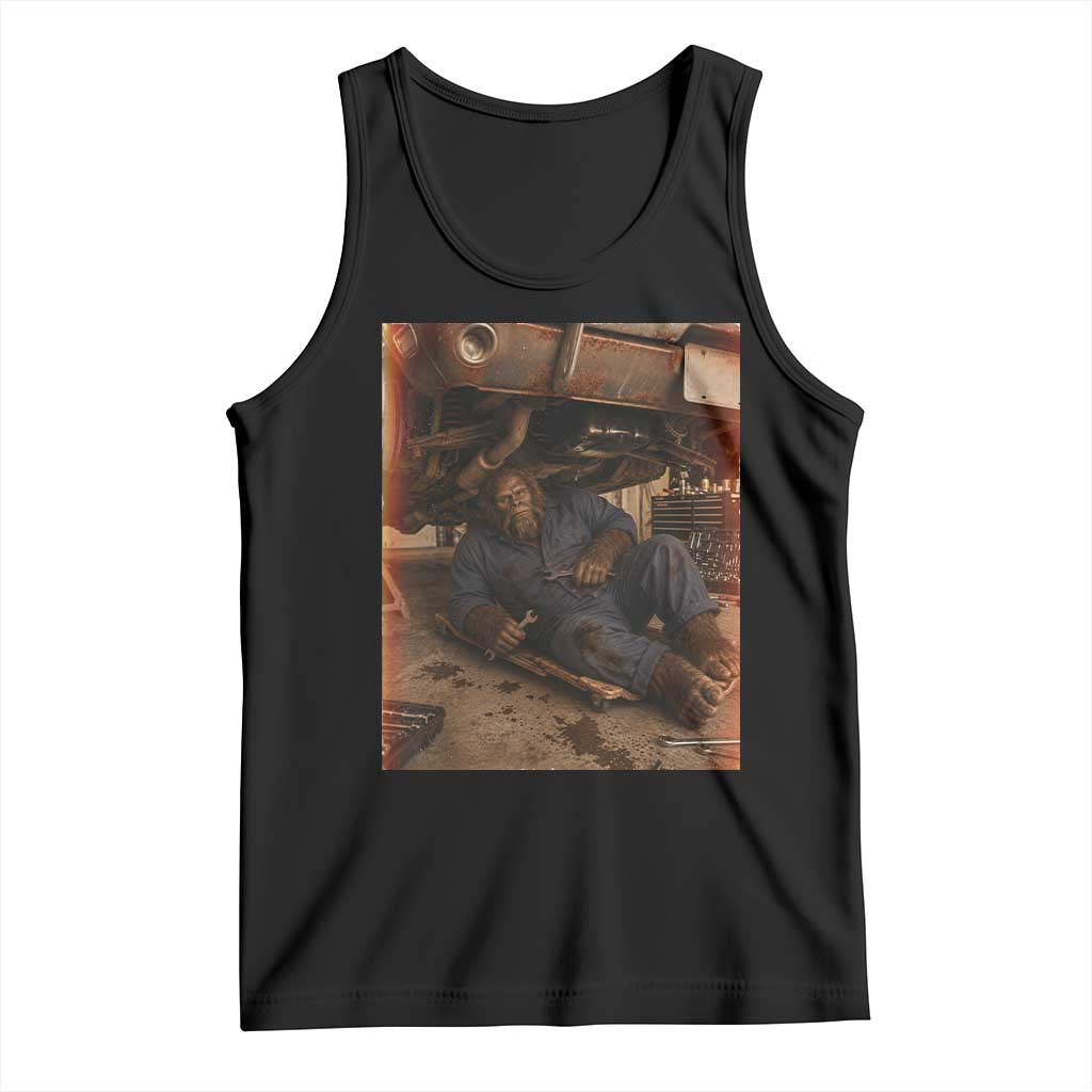 Bigfoot Mechanic Meme Tank Top Funny Sasquatch Fixing Cars
