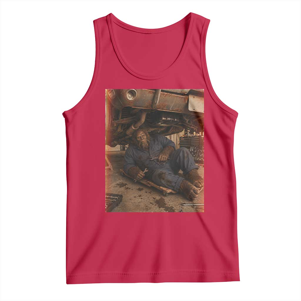 Bigfoot Mechanic Meme Tank Top Funny Sasquatch Fixing Cars