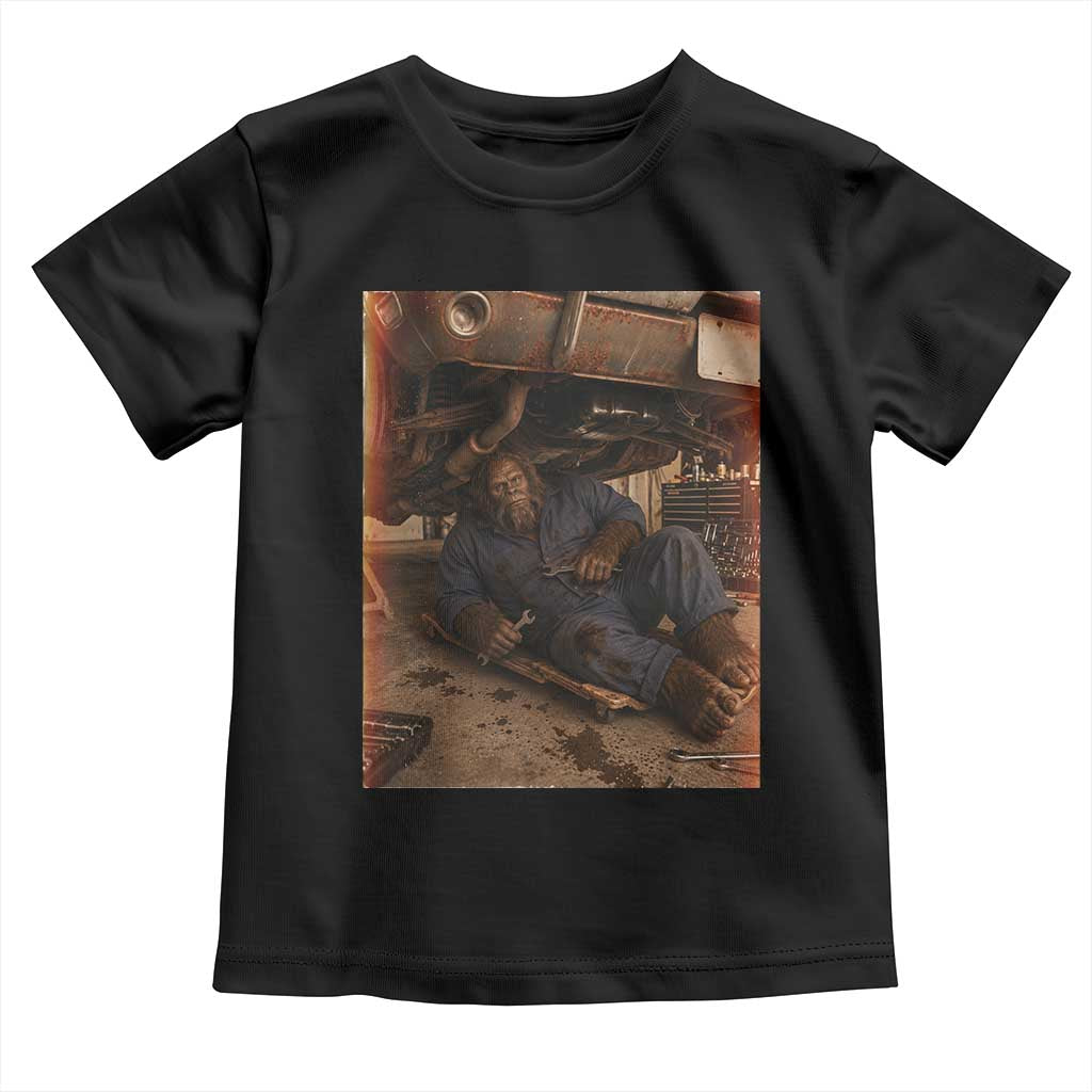 Bigfoot Mechanic Meme Toddler T Shirt Funny Sasquatch Fixing Cars