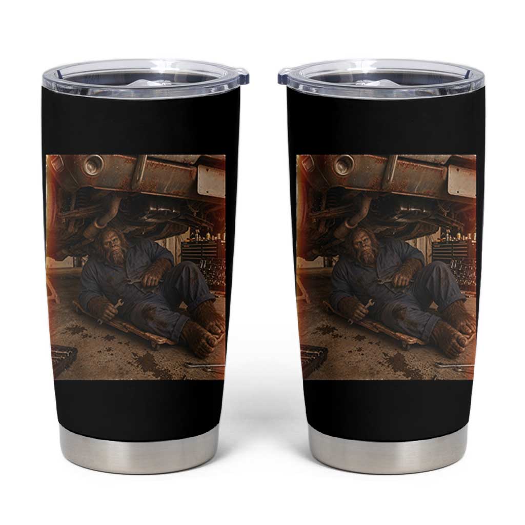 Bigfoot Mechanic Meme Tumbler Cup Funny Sasquatch Fixing Cars