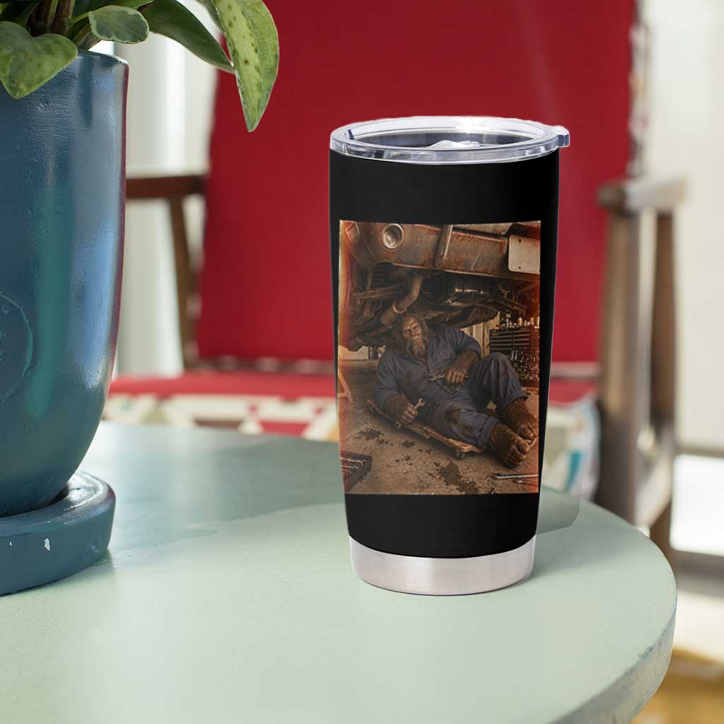 Bigfoot Mechanic Meme Tumbler Cup Funny Sasquatch Fixing Cars