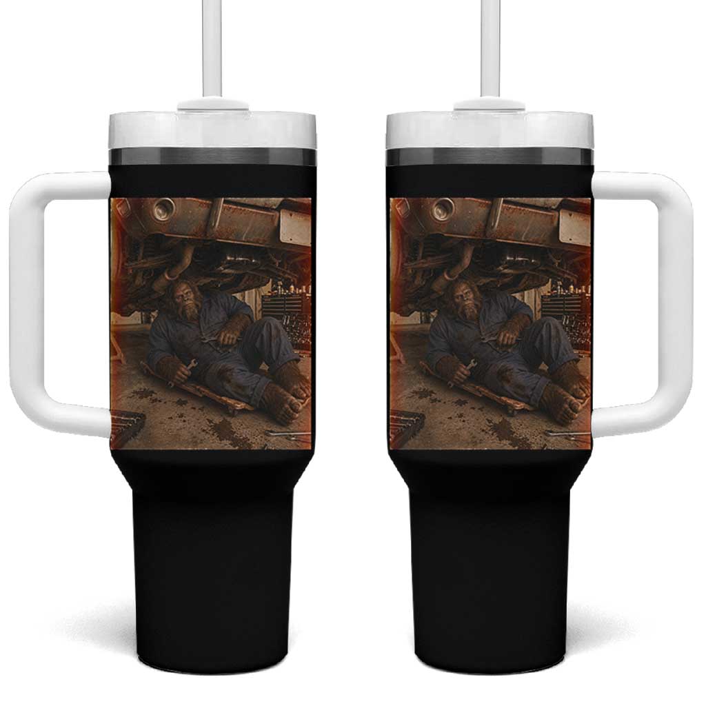Bigfoot Mechanic Meme Tumbler With Handle Funny Sasquatch Fixing Cars