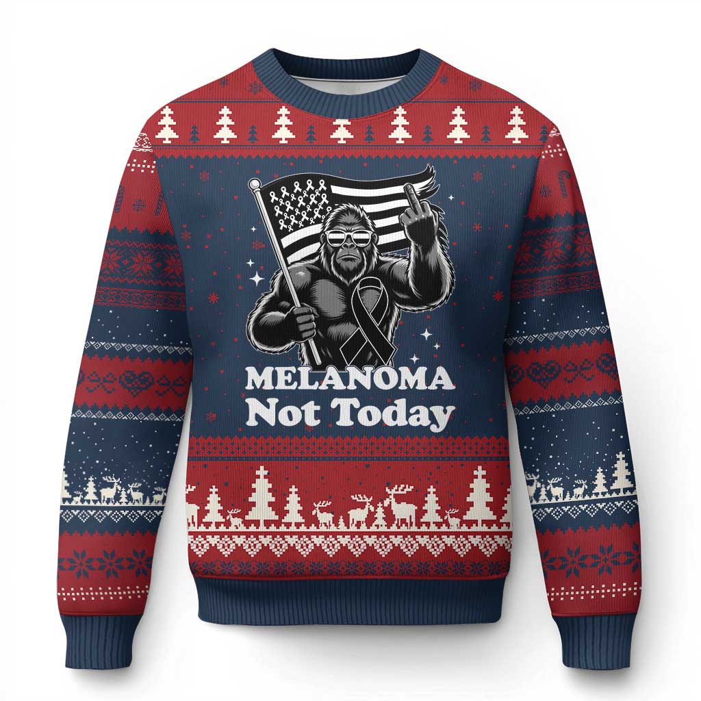 Bigfoot Black Ribbon Ugly Christmas Sweater Not Today Melanoma Awareness Gift