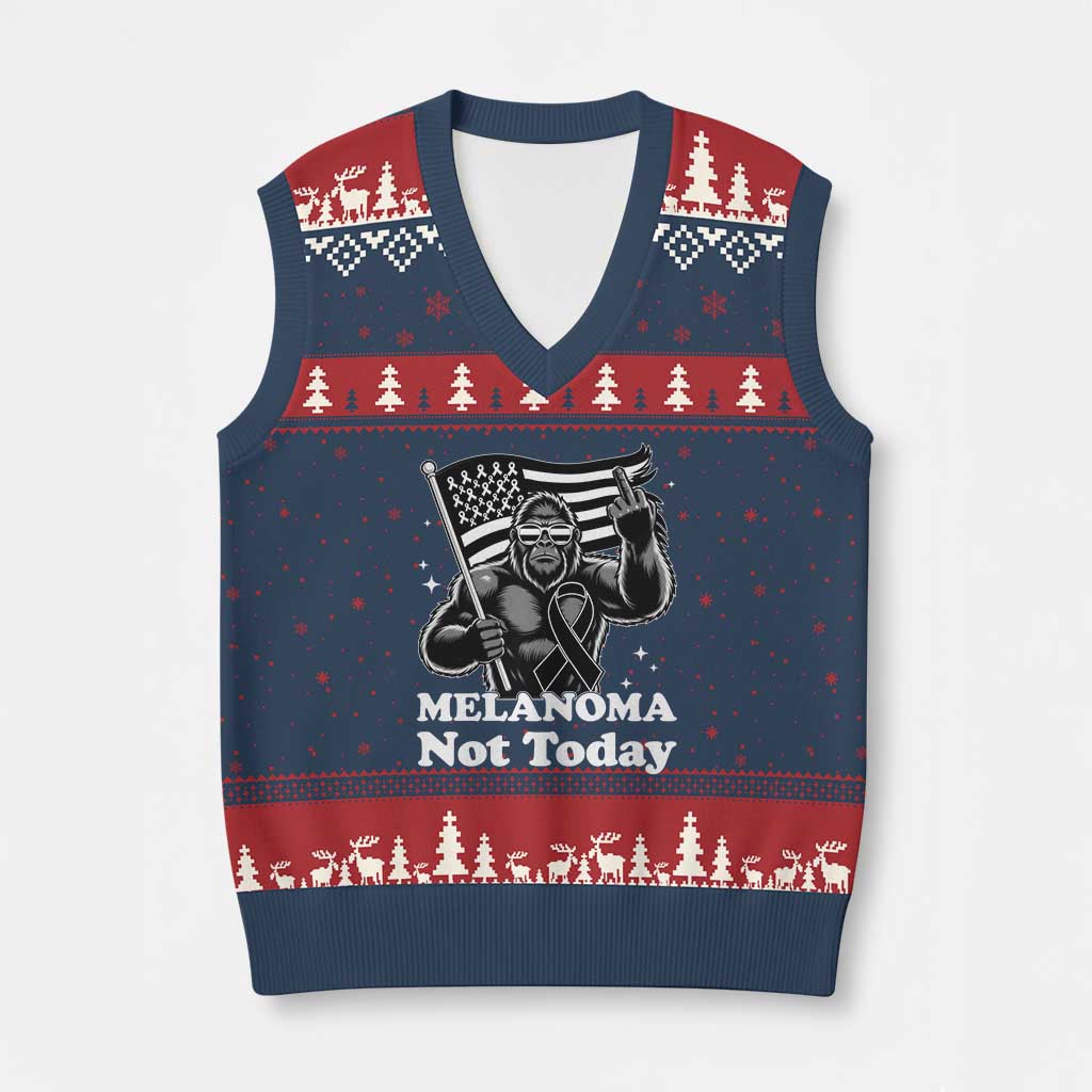 Bigfoot Black Ribbon V-Neck Knit Sweater Vest Not Today Melanoma Awareness Gift