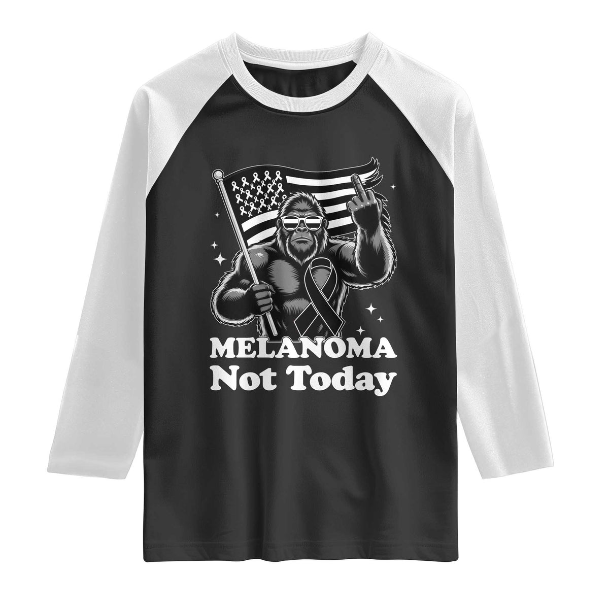 Bigfoot Black Ribbon Raglan Shirt Not Today Melanoma Awareness Gift