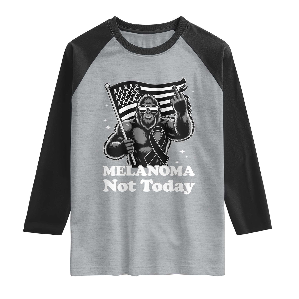 Bigfoot Black Ribbon Raglan Shirt Not Today Melanoma Awareness Gift
