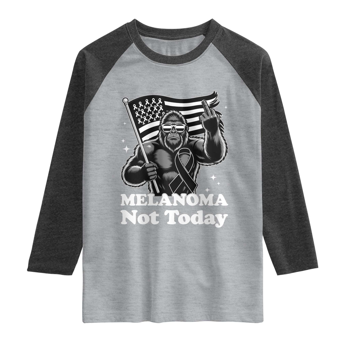Bigfoot Black Ribbon Raglan Shirt Not Today Melanoma Awareness Gift