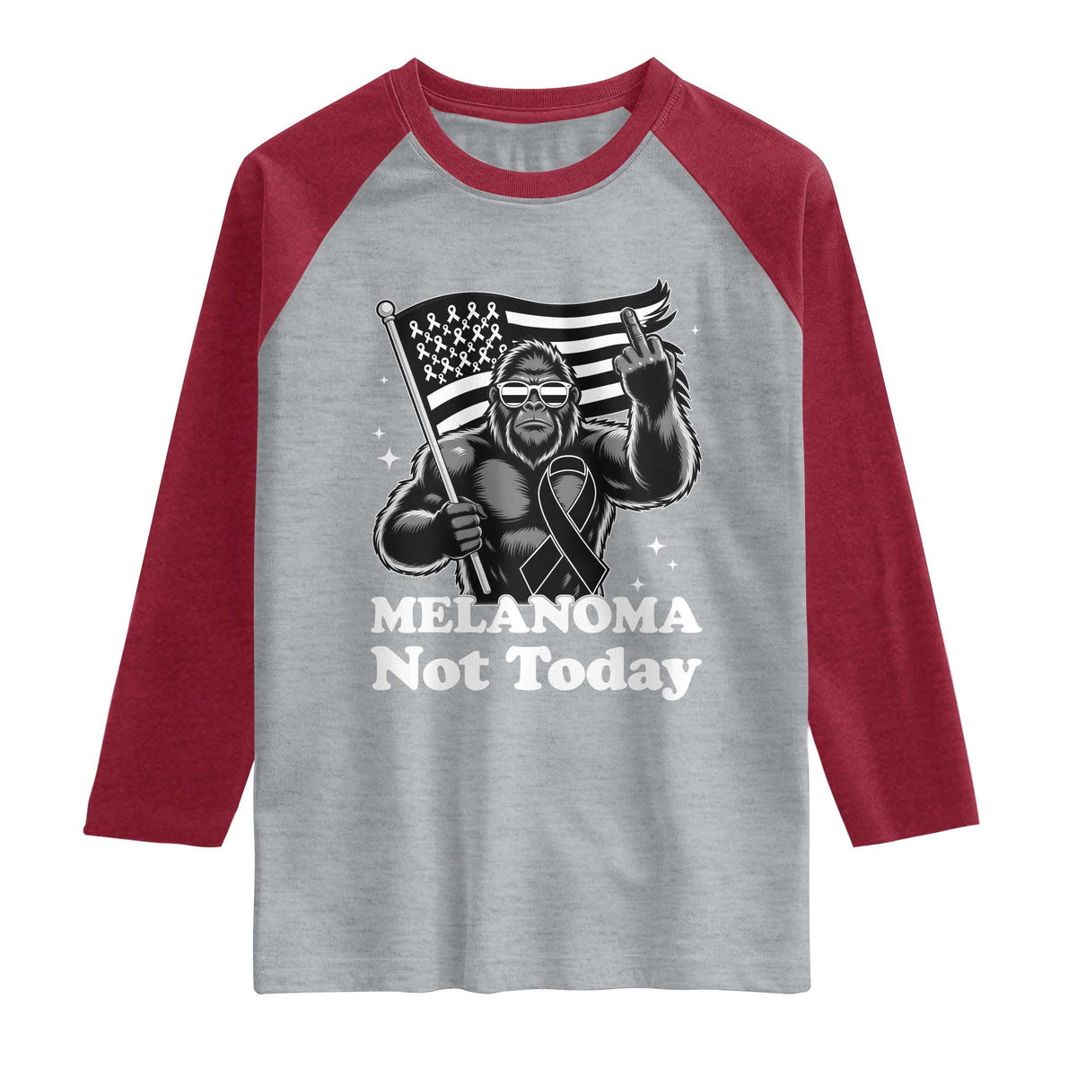 Bigfoot Black Ribbon Raglan Shirt Not Today Melanoma Awareness Gift