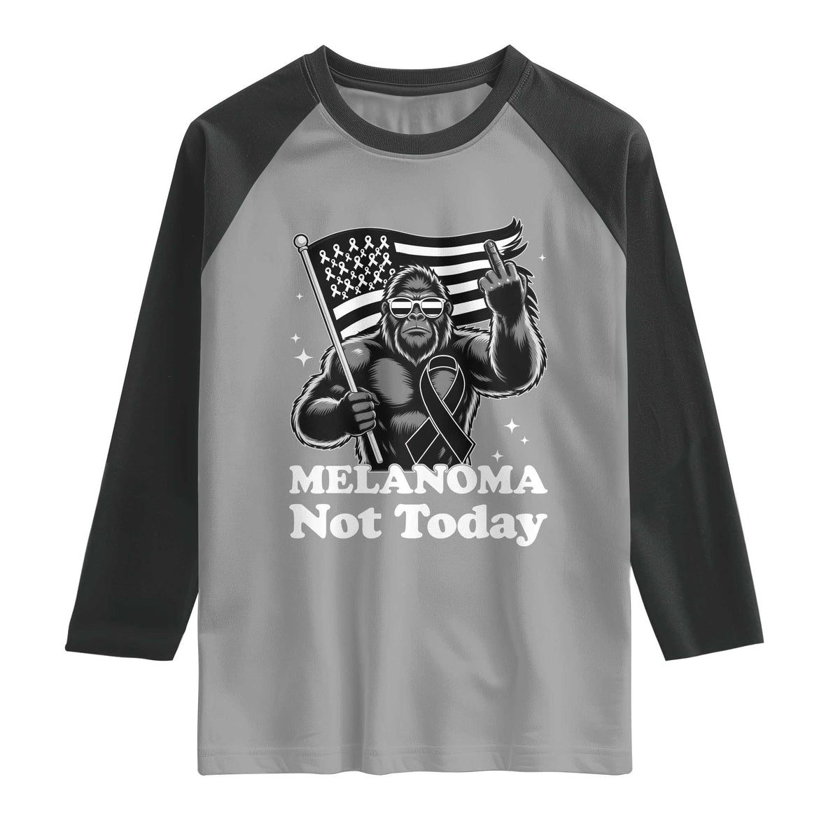Bigfoot Black Ribbon Raglan Shirt Not Today Melanoma Awareness Gift