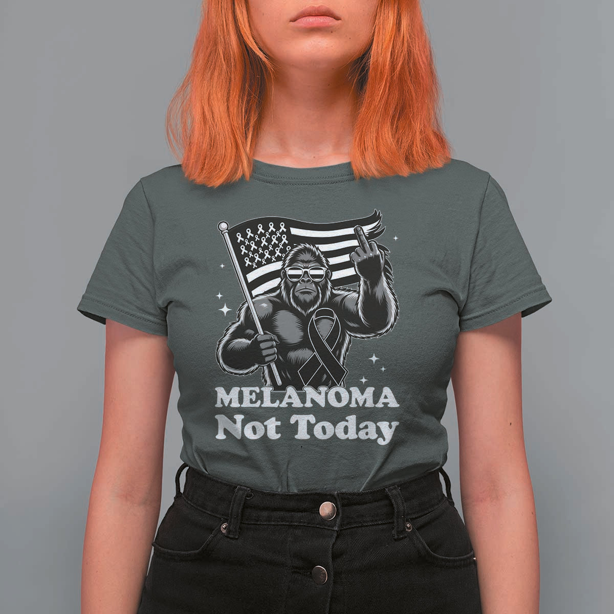 Bigfoot Black Ribbon T Shirt For Women Not Today Melanoma Awareness Gift