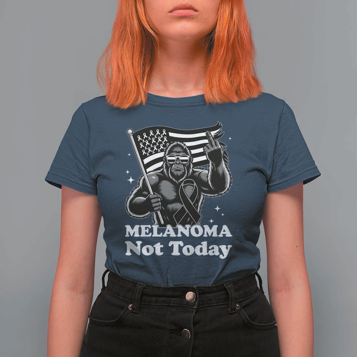Bigfoot Black Ribbon T Shirt For Women Not Today Melanoma Awareness Gift