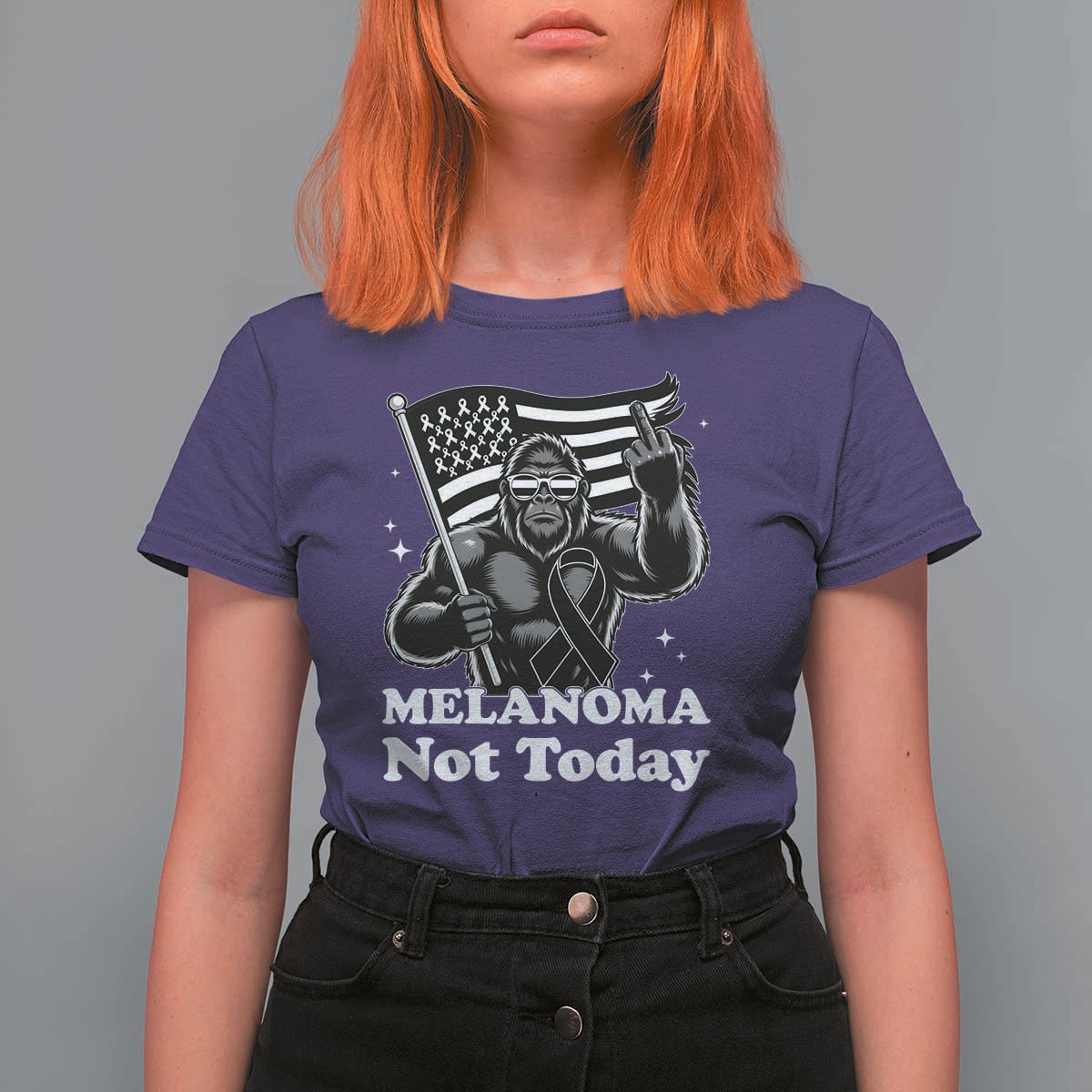 Bigfoot Black Ribbon T Shirt For Women Not Today Melanoma Awareness Gift