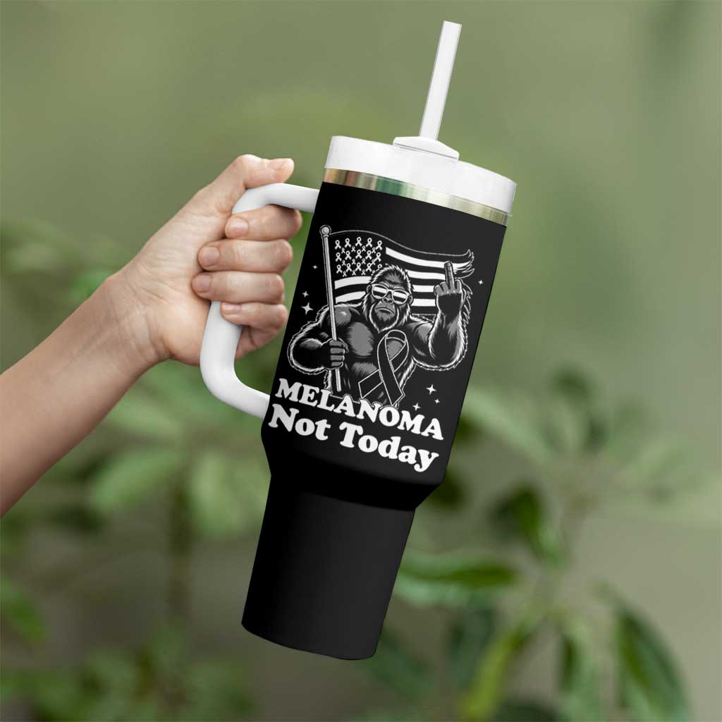 Bigfoot Black Ribbon Tumbler With Handle Not Today Melanoma Awareness Gift